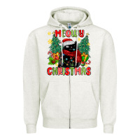 Oatmeal Heather meowy christmas black cat Zipper Hoodie - MaliasSmallBusiness