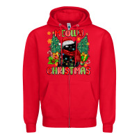 Red meowy christmas black cat Zipper Hoodie - MaliasSmallBusiness