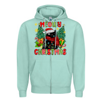Seafoam meowy christmas black cat Zipper Hoodie - MaliasSmallBusiness