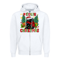 White meowy christmas black cat Zipper Hoodie - MaliasSmallBusiness