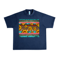 Navy western sunflowers turquoise Urban Heavy Tee - Artiststas
