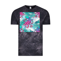 Cloud Black ocean waves octopus seamless pattern Vintage Tee - BundleAndBundleShop