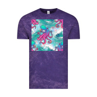 Cloud Purple ocean waves octopus seamless pattern Vintage Tee - BundleAndBundleShop