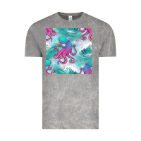 Cloud Rock ocean waves octopus seamless pattern Vintage Tee - BundleAndBundleShop