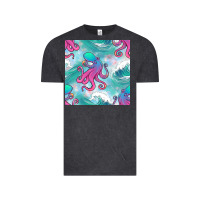 Vintage Black ocean waves octopus seamless pattern Vintage Tee - BundleAndBundleShop