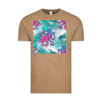 Vintage Coffee ocean waves octopus seamless pattern Vintage Tee - BundleAndBundleShop