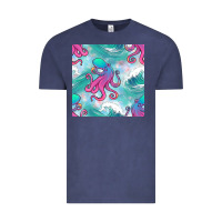 Ocean Waves Octopus Seamless Pattern Vintage Tee | Teevron