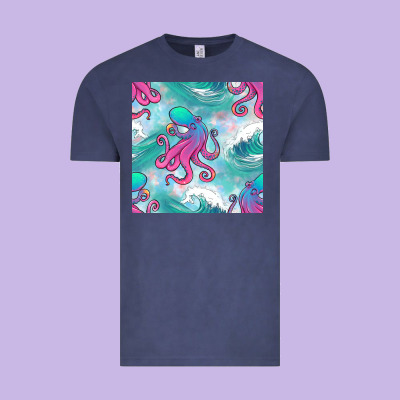 Ocean Waves Octopus Seamless Pattern Vintage Tee Designed By Bundleandbundleshop
