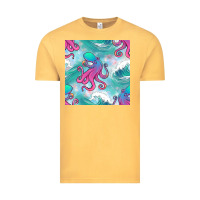 Vintage Mustard ocean waves octopus seamless pattern Vintage Tee - BundleAndBundleShop