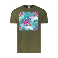 Vintage Olive ocean waves octopus seamless pattern Vintage Tee - BundleAndBundleShop