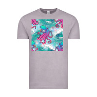 Vintage Zinc ocean waves octopus seamless pattern Vintage Tee - BundleAndBundleShop