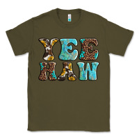 Army Green western sunflowers turquoise leopard yee haw Classic Tee - BarkalooDesign