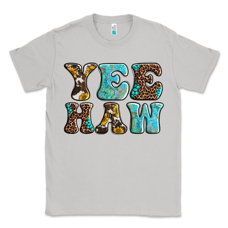 Western Sunflowers Turquoise Leopard Yee Haw Classic Tee by BarkalooDesign | Teevron