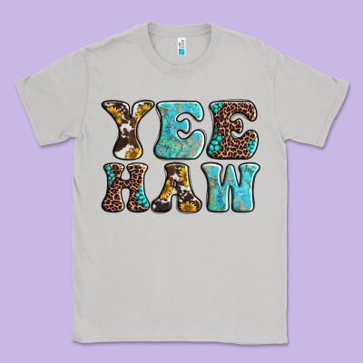 Western Sunflowers Turquoise Leopard Yee Haw Classic Tee Designed By Barkaloodesign