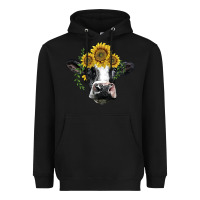 Black holstein cow with sunflower Heavyweight Hoodie - BarkalooDesign
