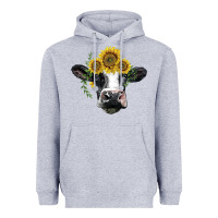 Heather Grey holstein cow with sunflower Heavyweight Hoodie - BarkalooDesign