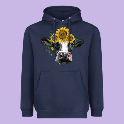 Holstein Cow With Sunflower Heavyweight Hoodie Designed By Barkaloodesign
