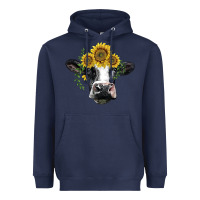 Navy holstein cow with sunflower Heavyweight Hoodie - BarkalooDesign