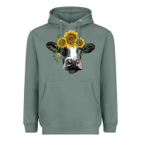 Sage holstein cow with sunflower Heavyweight Hoodie - BarkalooDesign