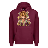 Burgundy Blonde Hair Believe Praying Caucasian Messy Bun Premium Hoodie - texasbilliewilder