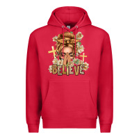 Cardinal Blonde Hair Believe Praying Caucasian Messy Bun Premium Hoodie - texasbilliewilder