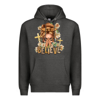 Charcoal Heather Blonde Hair Believe Praying Caucasian Messy Bun Premium Hoodie - texasbilliewilder