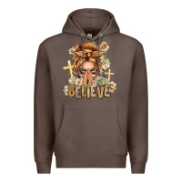 Coffee Blonde Hair Believe Praying Caucasian Messy Bun Premium Hoodie - texasbilliewilder