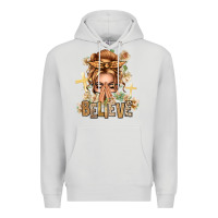 Dove Grey Blonde Hair Believe Praying Caucasian Messy Bun Premium Hoodie - texasbilliewilder