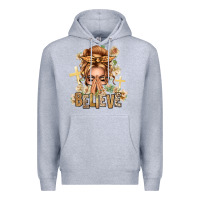 Heather Grey Blonde Hair Believe Praying Caucasian Messy Bun Premium Hoodie - texasbilliewilder