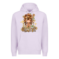 Lilac Blonde Hair Believe Praying Caucasian Messy Bun Premium Hoodie - texasbilliewilder