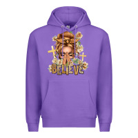 Purple Blonde Hair Believe Praying Caucasian Messy Bun Premium Hoodie - texasbilliewilder