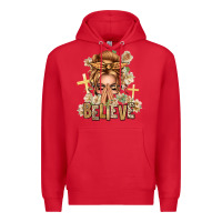 Red Blonde Hair Believe Praying Caucasian Messy Bun Premium Hoodie - texasbilliewilder