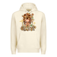 Sandshell Blonde Hair Believe Praying Caucasian Messy Bun Premium Hoodie - texasbilliewilder