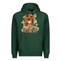 Sports Green Blonde Hair Believe Praying Caucasian Messy Bun Premium Hoodie - texasbilliewilder