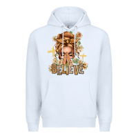 White Blonde Hair Believe Praying Caucasian Messy Bun Premium Hoodie - texasbilliewilder