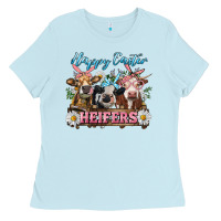 Baby Blue Happy Easter Heifers Ladies Tee - RanaPortraitStore