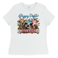 White Happy Easter Heifers Ladies Tee - RanaPortraitStore