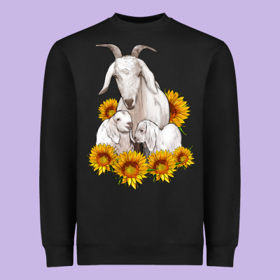 Goat Family With Sunflowers Heavyweight Sweatshirt Designed By Artiststas
