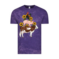 Cloud Purple western farm life cow pig rooster with sunflowers Vintage Tee - Artiststas