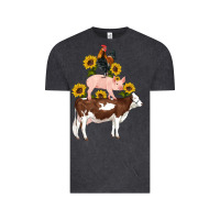 Vintage Black western farm life cow pig rooster with sunflowers Vintage Tee - Artiststas