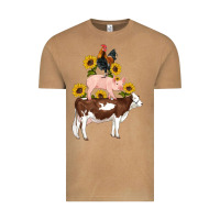 Vintage Camel western farm life cow pig rooster with sunflowers Vintage Tee - Artiststas