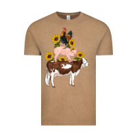 Vintage Coffee western farm life cow pig rooster with sunflowers Vintage Tee - Artiststas