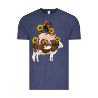 Vintage Denim western farm life cow pig rooster with sunflowers Vintage Tee - Artiststas