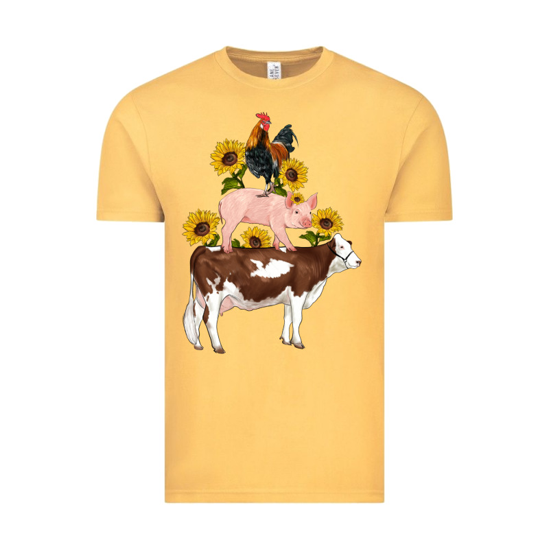 Western Farm Life Cow Pig Rooster With Sunflowers Vintage Tee by Artiststas | Teevron