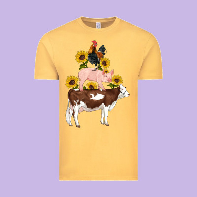 Western Farm Life Cow Pig Rooster With Sunflowers Vintage Tee Designed By Artiststas