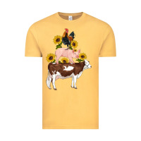 Vintage Mustard western farm life cow pig rooster with sunflowers Vintage Tee - Artiststas