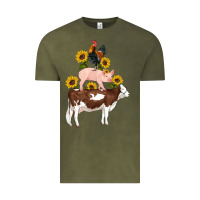 Vintage Olive western farm life cow pig rooster with sunflowers Vintage Tee - Artiststas