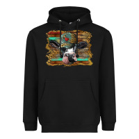 Black holstein cow with cap and leopard background Heavyweight Hoodie - BarkalooDesign