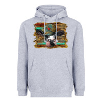 Heather Grey holstein cow with cap and leopard background Heavyweight Hoodie - BarkalooDesign
