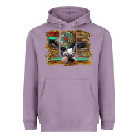 Lavender holstein cow with cap and leopard background Heavyweight Hoodie - BarkalooDesign